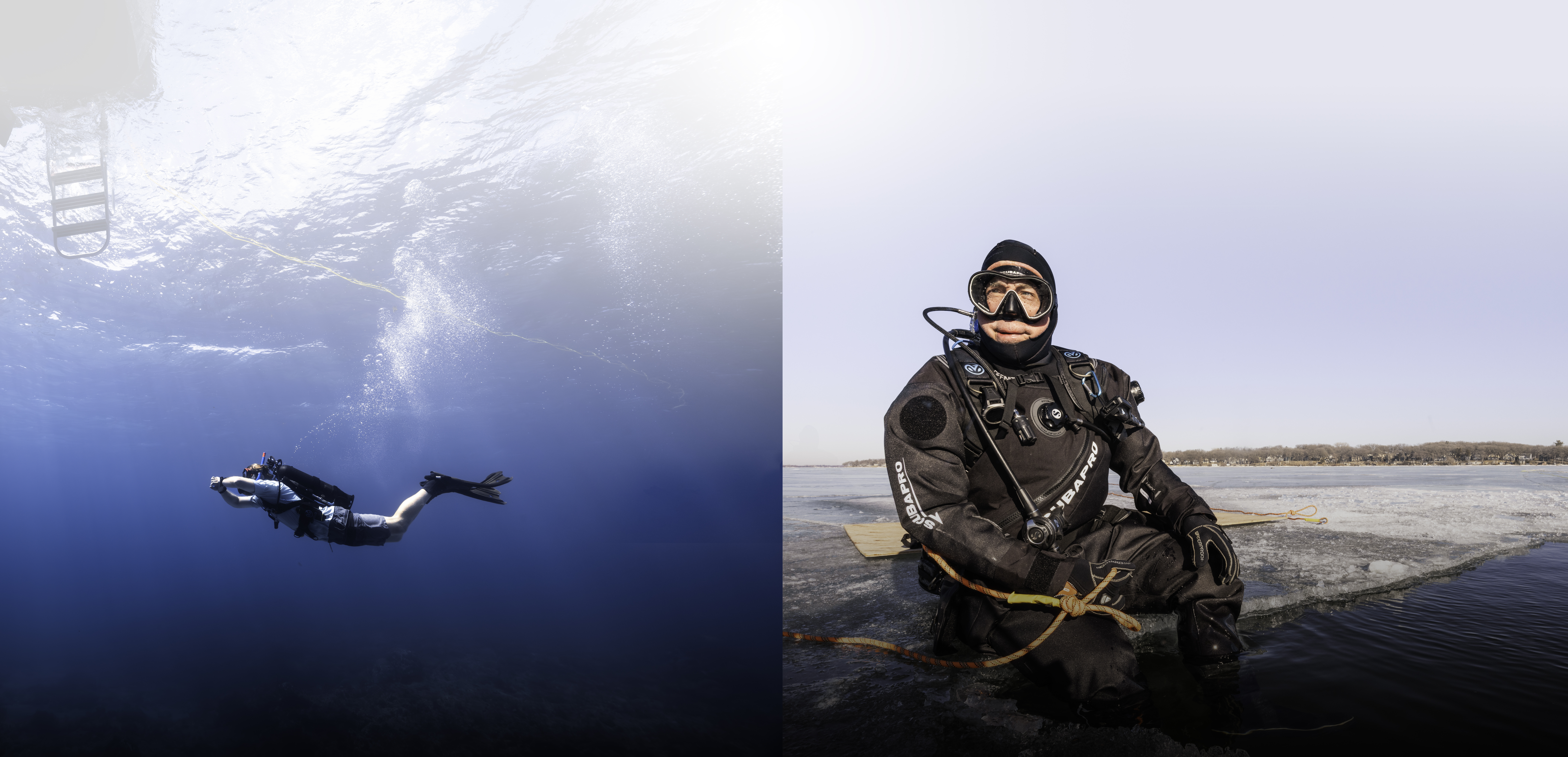 Diver in different underwater environments